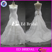 ED nupcial de moda cariño plisado trasero pesado sequined volantes fondo organza vestido de novia blanco 2017